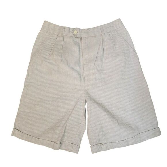 Vintage 90s Preppy Pleated Shorts Womens Size M White Stripe Pockets - Picture 4 of 7